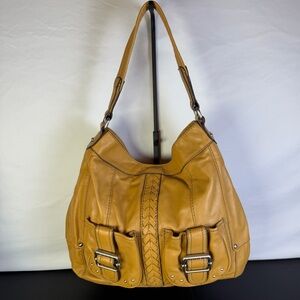 TIGNANELLO Soft Tan Leather Large Shoulder Bag with Dual Front Buckle Detail